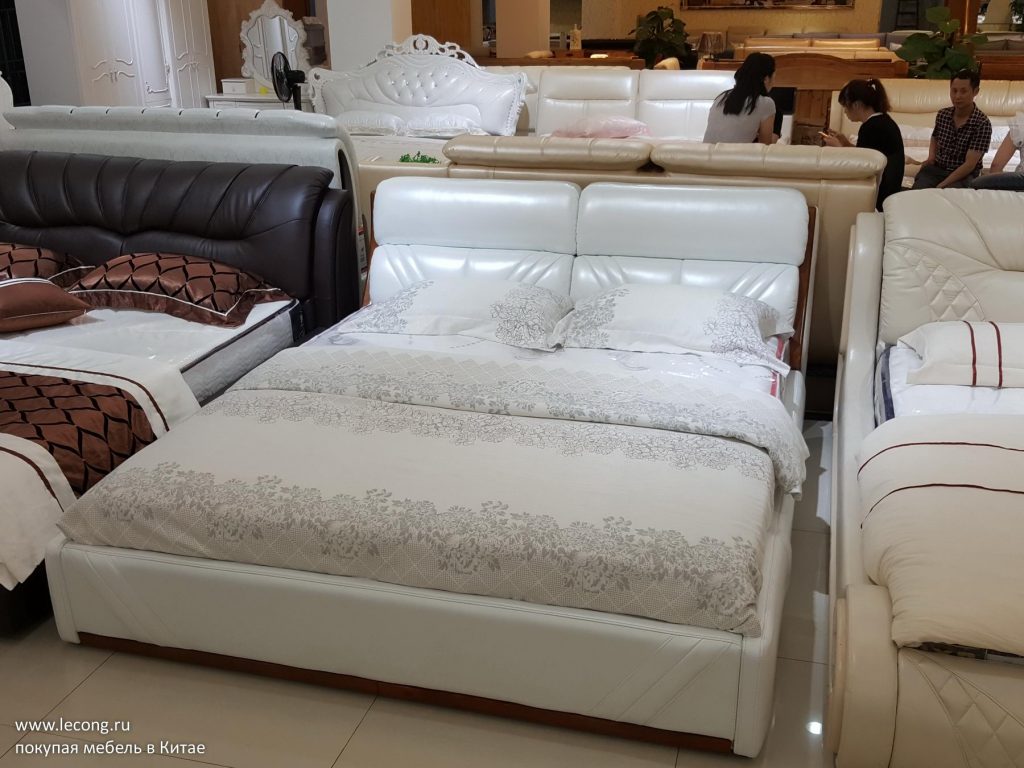 Кожаная кровать рынок мебели Китай